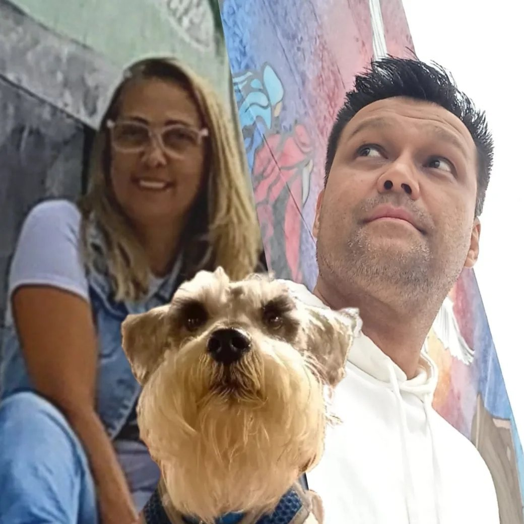 Casal responsável pelo Entre Estradas e Destinos com seu cachorro